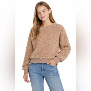 Treasure & Bond Sherpa Fleece Sweatshirt Tan L (10–12) Cozy Pullover